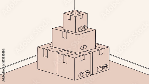 Boxes stacked in corner moving and relocation concept.