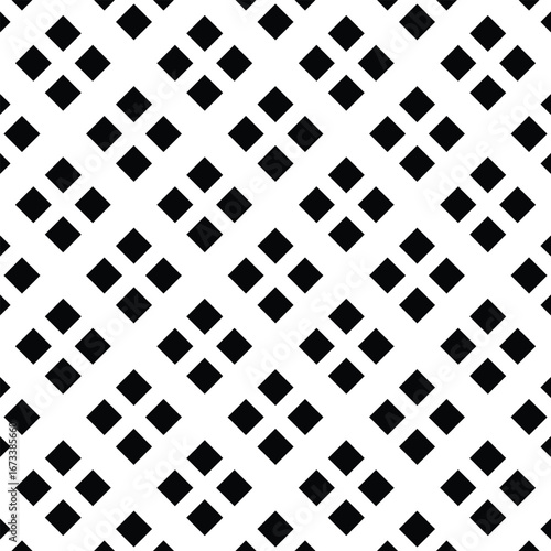 Seamless geometric pattern of black squares arranged in diamond shapes on a white background, creating a repeating tileable design.