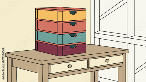 Stackable Drawers on Wooden Desk Colorful Storage Solution for Organization and Home Decor.