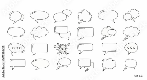 Collection of hand-drawn speech bubbles in various shapes for communication and design purposes.