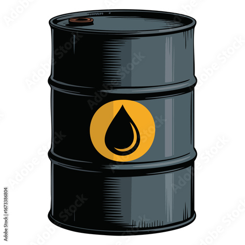 Oil barrel vector art representing fracking extraction and petroleum industry, isolated on white background, ideal for energy, industrial, and production visuals.