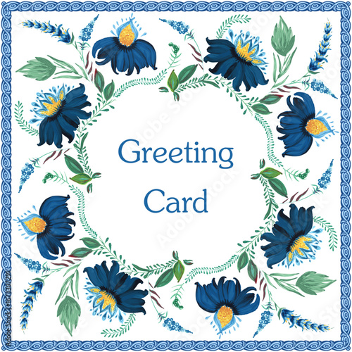 Vector floral pattern for Invitation, Greeting card, scarf. Fantasy flowers, leaves on a white background