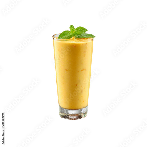 Refreshing Mango Lassi in Tall Glass with Mint Garnish