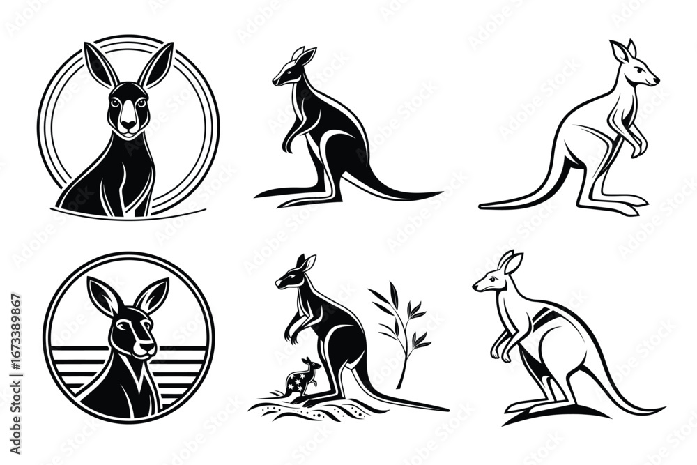 Fototapeta premium Captivating kangaroo designs showcase Australian heritage and wildlife with modern, clean lines perfect for branding or cultural projects