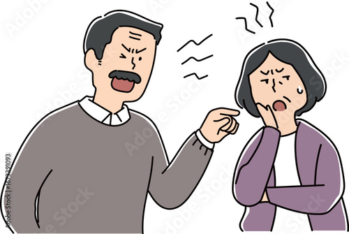 怒りながらクレームを入れるおじさんとおばさん