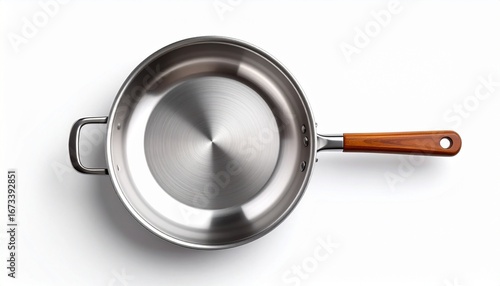 Wallpaper Mural Stainless steel saucepan with wooden handle on white background, polished base and ergonomic design. Torontodigital.ca