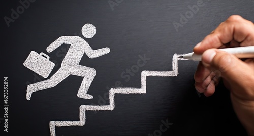 Chalk drawing of a person running up stairs (1)
