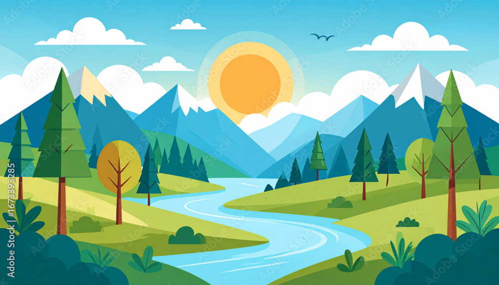 Fototapeta premium Peaceful River Valley Landscape