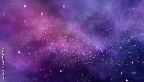 Abstract cosmic nebula, swirling hues of purple, pink, and blue, speckled with glittering stars