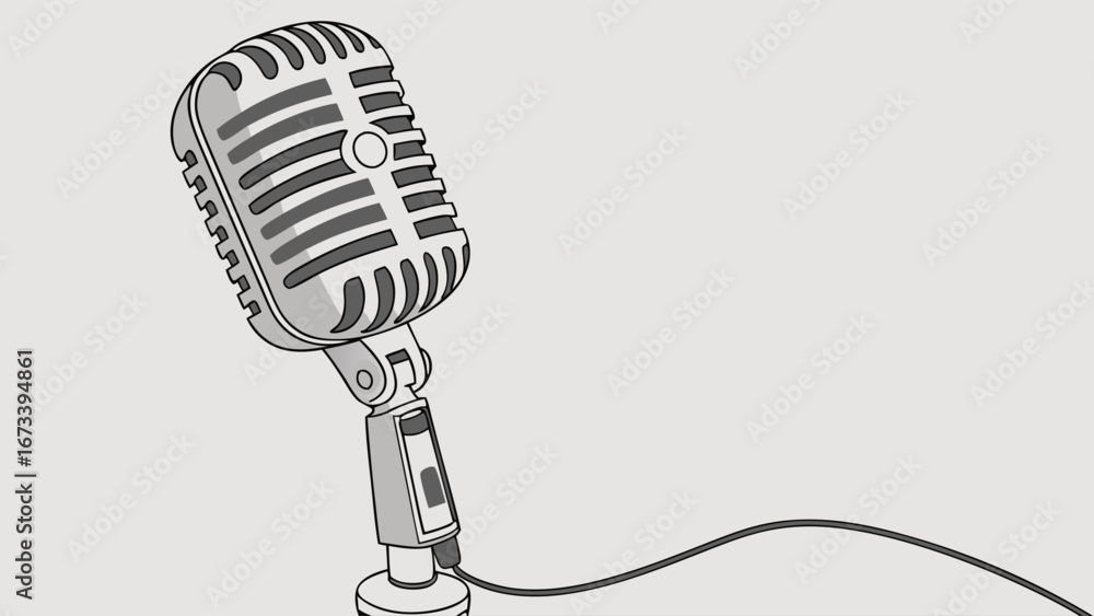 Fototapeta premium Vintage Microphone Illustration Retro Audio Equipment Podcast Graphic Music Recording Studio Design.