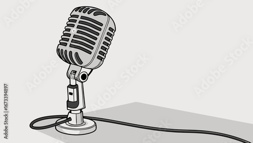 Vintage Microphone Illustration Vector Graphic Design Sound Recording Studio Equipment.