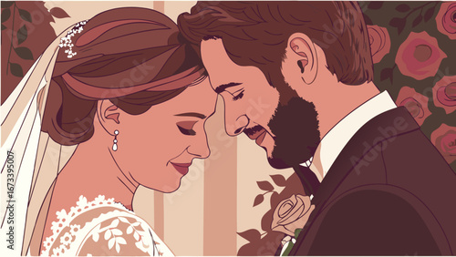Wedding Couples Intimate Moment Illustration of Love and Affection.