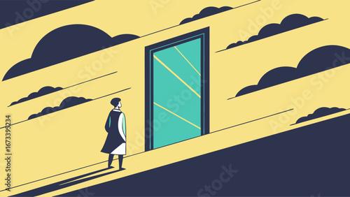 Person standing before a portal or door illustration of choice and new beginnings.