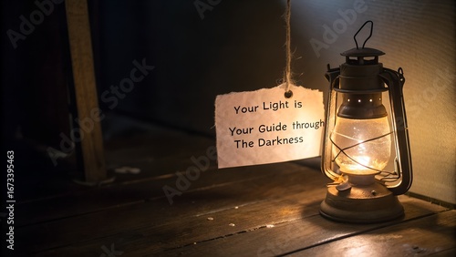 Vintage Lantern Illuminating a Hopeful Message.
