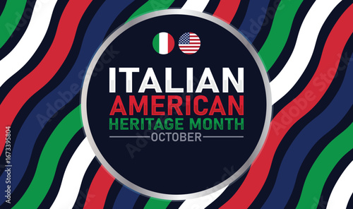 Italian American Heritage Month October Flag Celebration. Vector web banner, background, poster, postcard, template design.