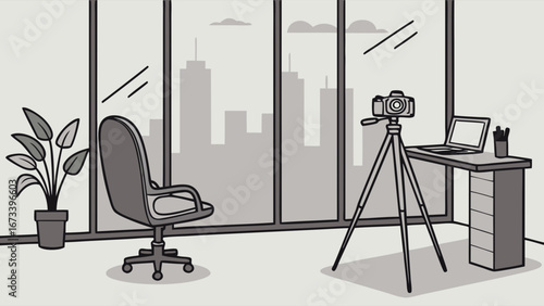 Studio Setup Illustration with City View.