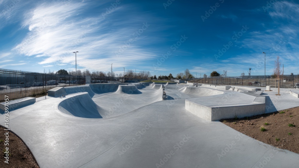 Obraz premium Skate park under clear blue sky. Artificial intelligence image