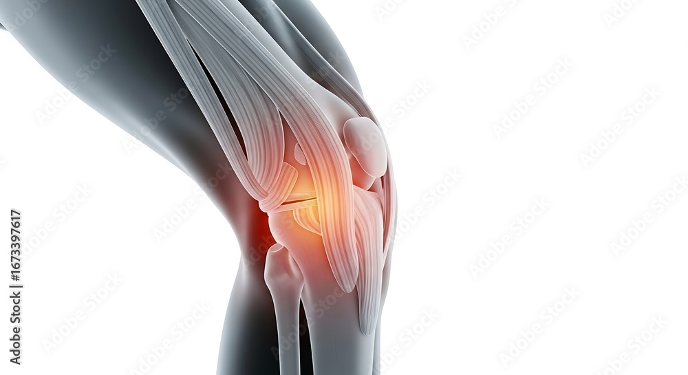 Fototapeta premium Anatomical Illustration of a Human Knee Joint Experiencing Pain and Inflammation.