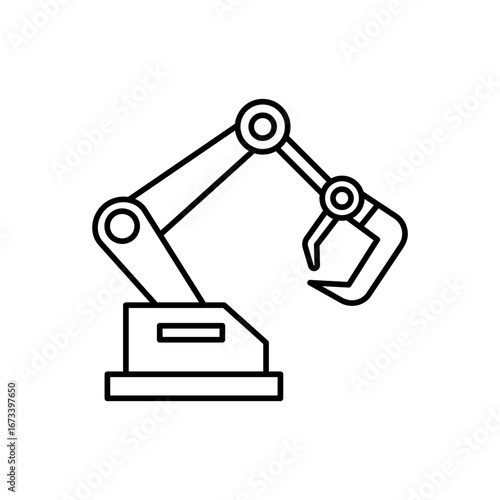 Robotic Arm Icon with Industrial Gripper. Automation Mining Symbol