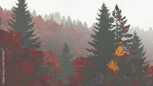Autumn Forest Landscape Silhouette.