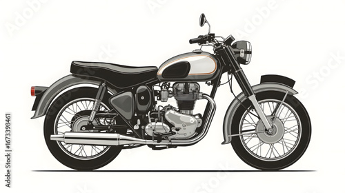 A detailed illustration of a classic vintage motorcycle with chrome details and retro design, perfect for automotive and lifestyle concepts.