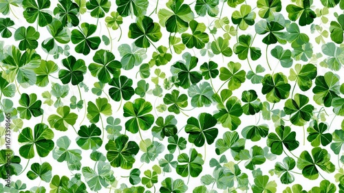 Vibrant clover leaves pattern with green tones. Artificial intelligence image
