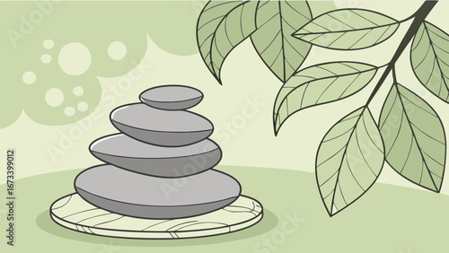 Spa stones zen garden relaxation wellness balance nature tranquility serenity meditation mindfulness yoga massage therapy healthy lifestyle green leaves organic calm peaceful quiet holistic wellbeing.
