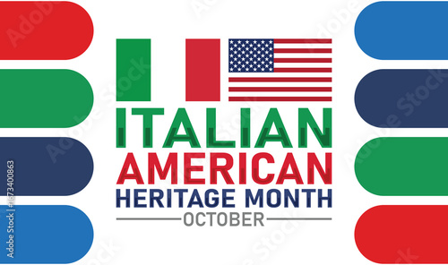 Italian American Heritage Month October Celebration Graphic. Vector web banner, background, poster, postcard, template design.