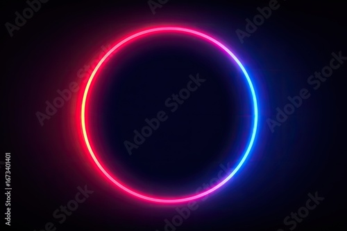 Neon oval frame, red and blue, dark background