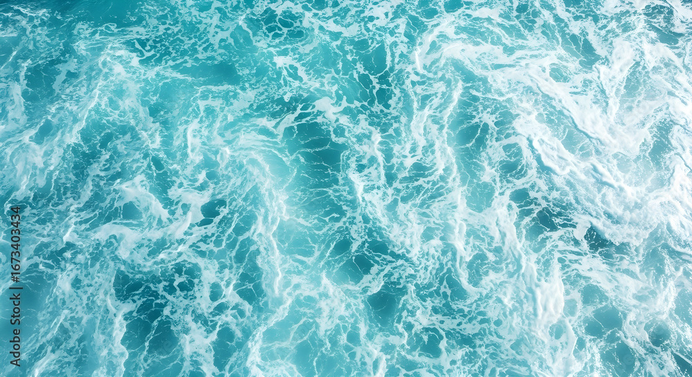 Obraz premium water dynamic close up of vibrant turquoise ocean water, featuring swirling white foam and powerful currents an abstract and refreshing texture of the deep blue sea