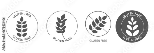 Set various Gluten free icons, dietary food badge. Minimal line grain organic design. Gluten free sign or stamp. Wheat symbol.