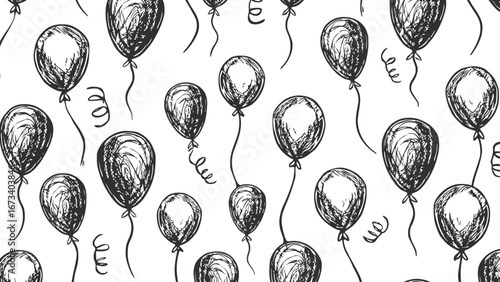 Black balloons in the white background vector. Celebration seamless pattern .