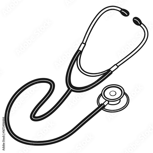 Illustration of a black and white stethoscope used for medical auscultation and diagnosis tool created with generated ai