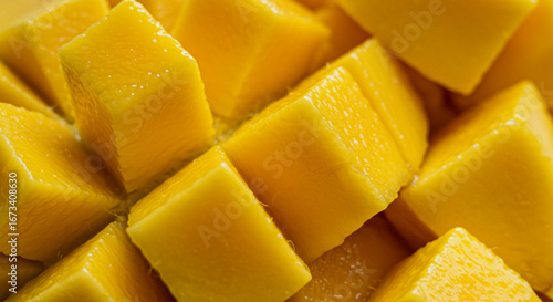 Get a taste of the tropics with this close-up of juicy, freshly cut mango chunks ready to add vibrant flavor