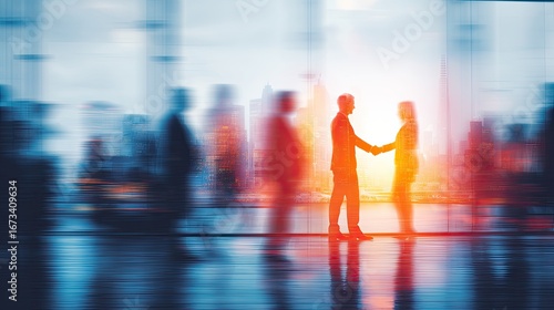 Businesspeople Shaking Hands In City At Night