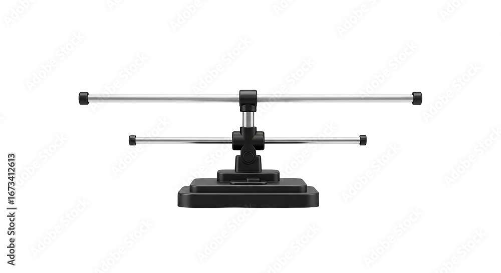 Fototapeta premium Adjustable Support Stand Device Chrome Rods with Black Base Metal Fixture Engineering on transparent background