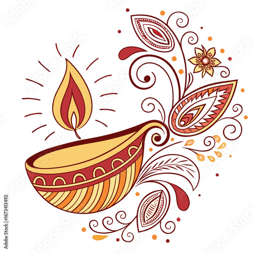 An intricately designed decorative diwali diya lamp ornament featuring traditional indian cultural elements and vibrant festive colors suitable for celebratory occasions