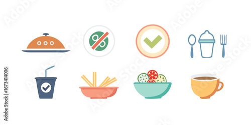 Vector cartoon food and restaurant dish icons for web and mobile design