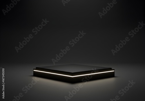 Wallpaper Mural Modern Black Square Pedestal with Glowing Yellow LED Strip Light on a Dark Gray Studio Background Torontodigital.ca
