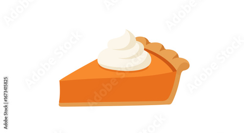 A slice of pumpkin pie topped with whipped cream