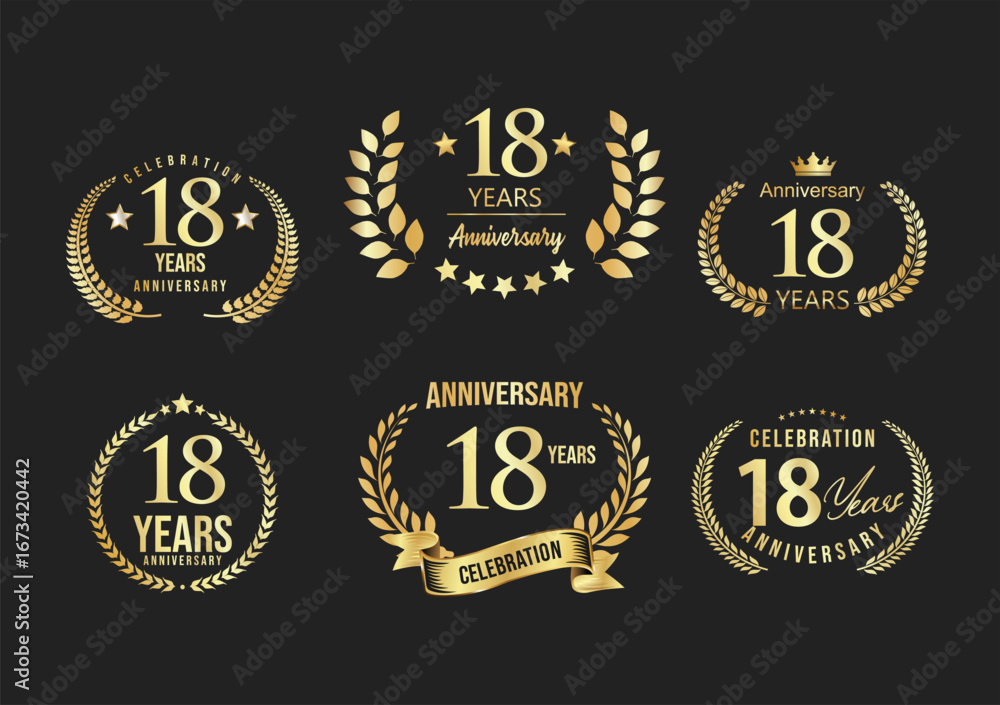 Fototapeta premium Anniversary celebrating golden laurels sign or stamp, jubilee, birthday celebration design element