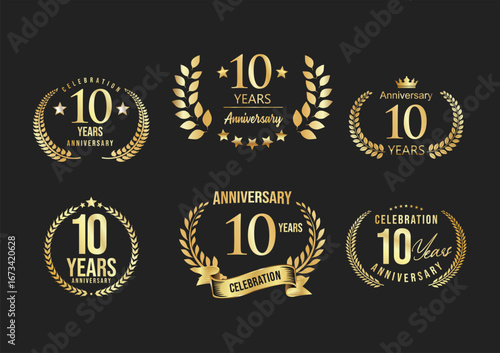 Anniversary celebrating golden laurels sign or stamp,  jubilee, birthday celebration design element