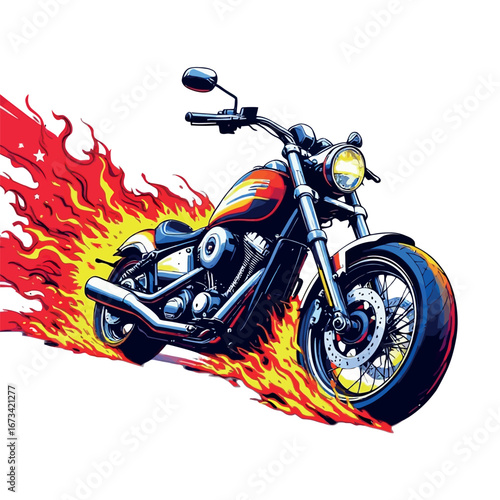 Vsai powerful custom motorcycle speeding with flames and producing intense heat