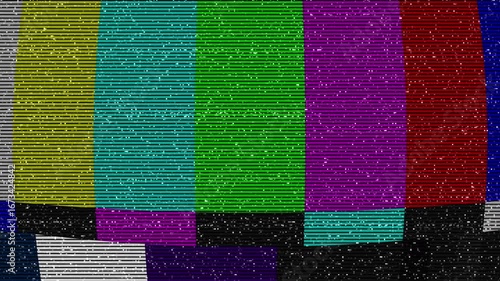 No signal old vintage TV test pattern with flickering. 4k animation.