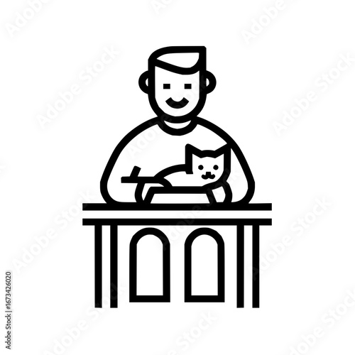 Man petting a cat on a table vector illustration for pet owners and animal lovers graphic design concept