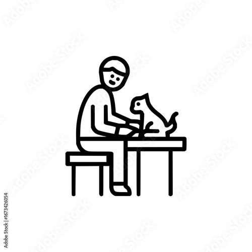 Veterinarian examining cat pet animal care at vet clinic checkup for feline health and wellness icon vector