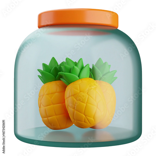 Two pineapples in a glass jar transparent background illustration