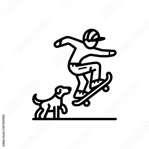 Skateboarding tricks and dog friend vector illustration for extreme sports and pet lovers design 100