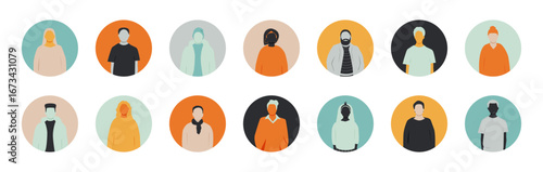 Avatars of different people. Modern colorful design.	