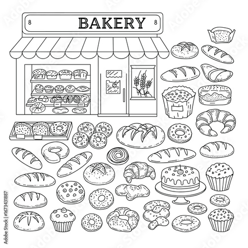 bakery shop with all item to display illustration